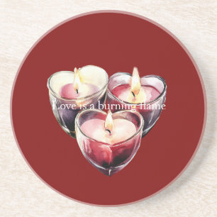 Rote rosa Herzkerzen Liebe ist eine Flamme Getränkeuntersetzer