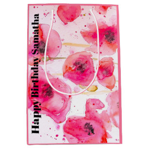 Rote rosa Klatschmohn-Blumen-Aquarell-Frau Geburts Mittlere Geschenktüte