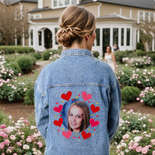 Rote rosa Liebesherzen Benutzerdefiniertes Foto Pe Jeansjacke