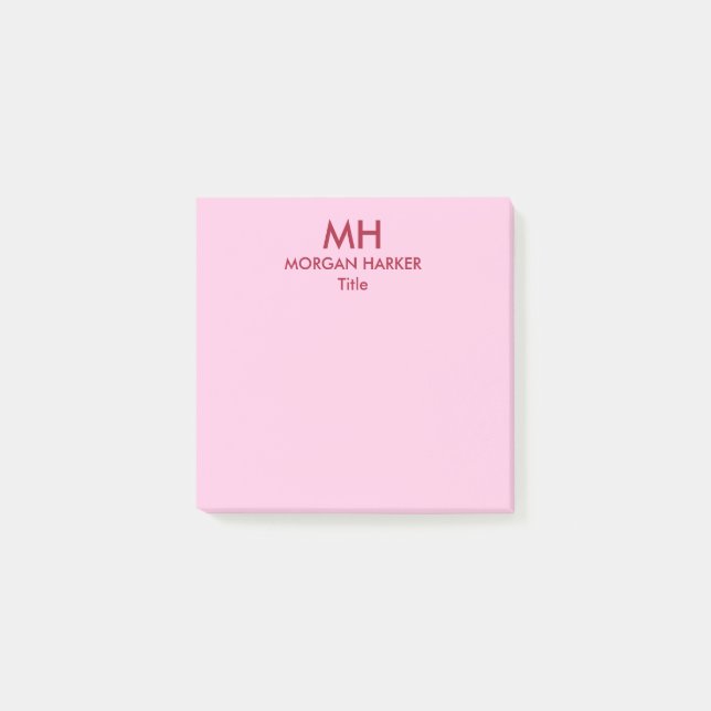 Rote rosa minimale saubere Initialen Post-it Klebezettel (Vorderseite)