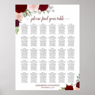 Rote & rosa Rosen 30-Tisch-Hochzeits-Sitzplan Poster