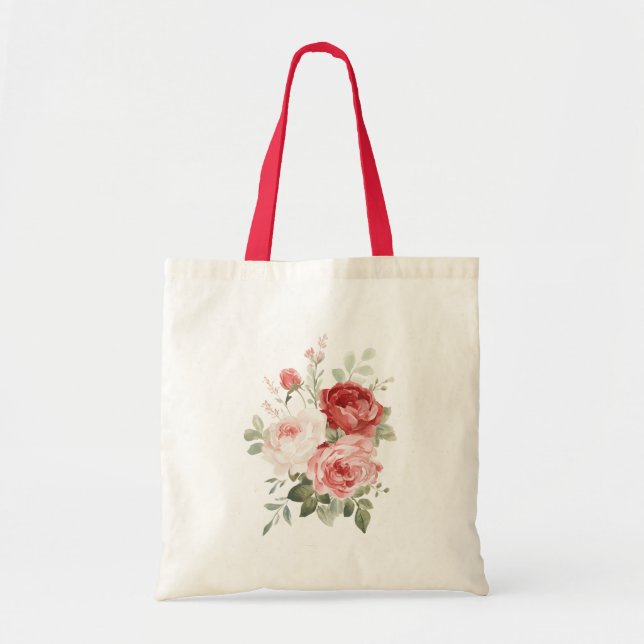 Rote rosa Rosen Blumen Tragetasche (Vorne)