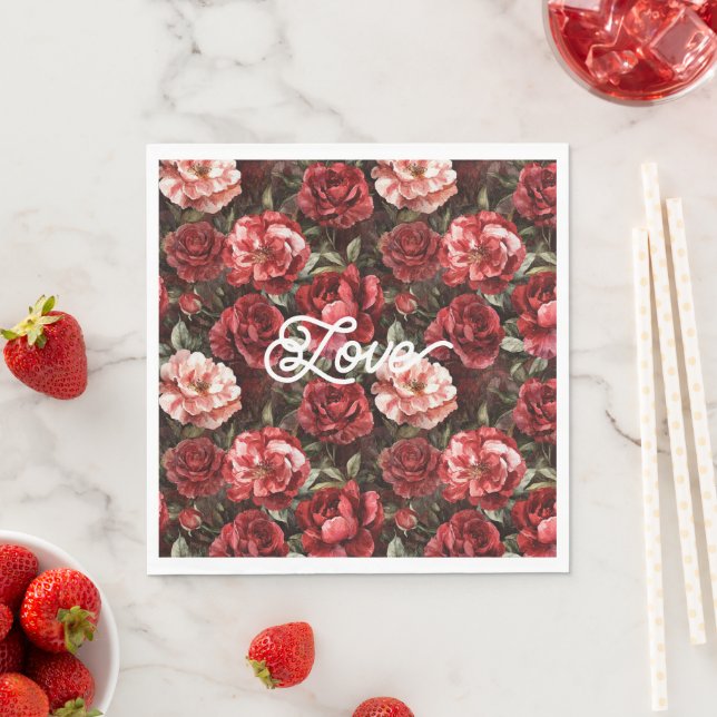 Rote rosa Rosenblumen Serviette (Beispiel)