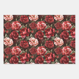 Rote rosa Rosenblüten Geschenkpapier Set