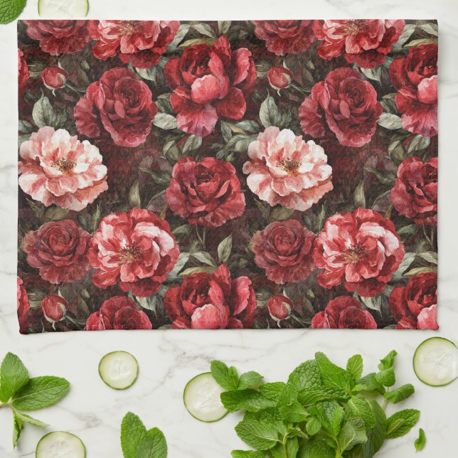 Rote rosa Rosenblüten   Geschirrtuch (Gefaltet)