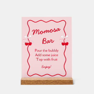 Rote rosa Schleife Kirsche Baby Shower Momosa Bar Acrylschild