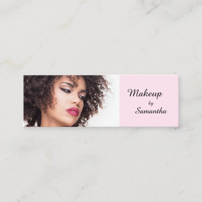 Röte Rosa Schwarz Schrift Foto Make-up Mini Visitenkarte (Vorderseite)
