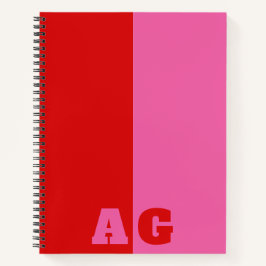 Rote Rosa Streifen Fette Monogramm Notizbuch