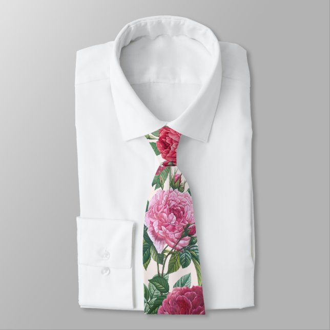 Rote, rosa und Magenta Rose Blume mit grünen Blätt Krawatte (Gebunden)