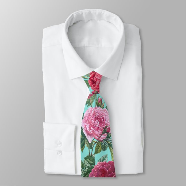 Rote, rosa und Magenta Rose Blume mit grünen Blätt Krawatte (Gebunden)