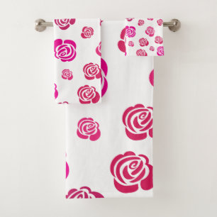 Rote, rosa und magenta Rosen in einem Blumenmuster Badhandtuch Set
