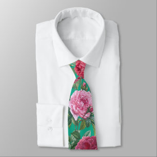 Rote, rosa und magenta Rosenblüten mit grünen Blät Krawatte