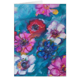 ROTE ROSA WEISSE FARBENFROHE BLUMEN IN BLAU