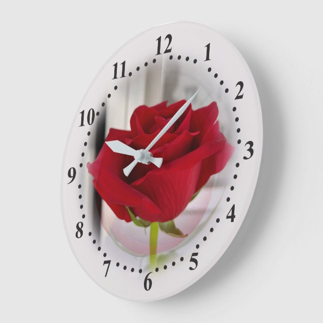 Rote Rose 2 Große Wanduhr (Winkel)