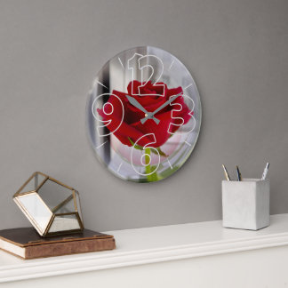 Rote Rose 2 Große Wanduhr