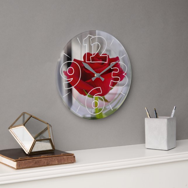Rote Rose 2 Große Wanduhr (Büro)