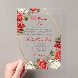 Rote Rose Acryl Quinceanera Einladung