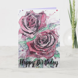 Rote Rose Aquarell Blume Blumenbeere Geburtstagska Karte