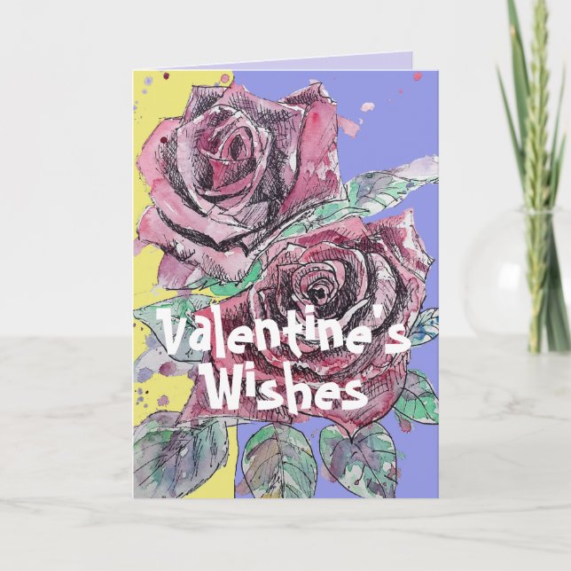 Rote Rose Aquarell Blume Blumenstrauß Valentinstag Karte (Vorderseite)