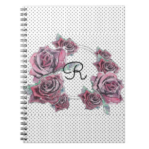 Rote Rose Aquarell punkt Frauen Anfangsbuchstabe N Notizblock