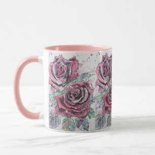 Rote Rose Aquarell- und Tintenfarben-Rose Tasse