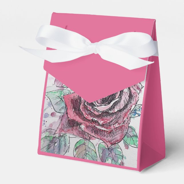 Rote Rose Aquarell und Tintenfisch Party Geschenkschachtel (Vorderseite)