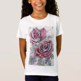 Rote Rose Aquarell und Tintenkunst Girls T Shirt