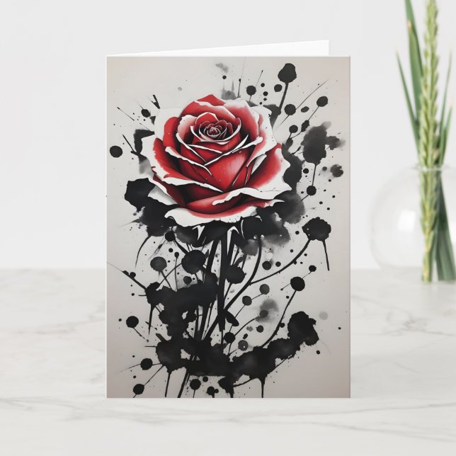 Rote Rose - Aquarellblumen Karte (Vorderseite)