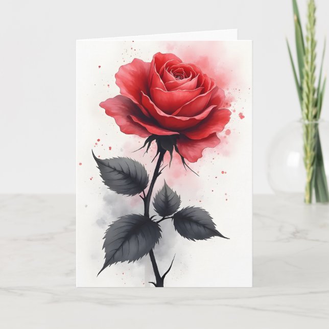 Rote Rose - Aquarellblumen Karte (Vorderseite)