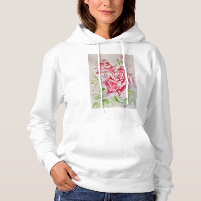 Rote Rose Aquarellfarben Blume Blumenbemalung Rose Hoodie (Vorderseite)