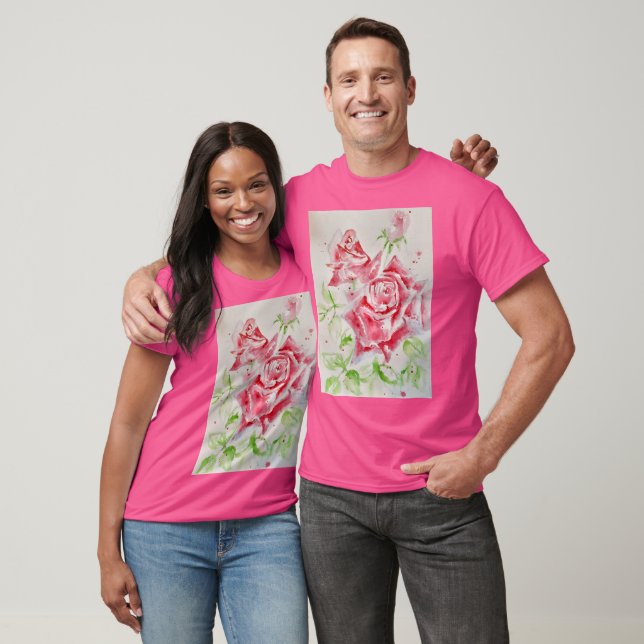 Rote Rose Aquarellfarben Blume Blumenbemalung Rose T-Shirt (Unisex)
