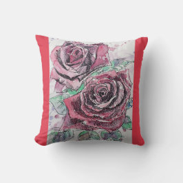Rote Rose Aquarellmalerei Blume Blumenkissen Kissen