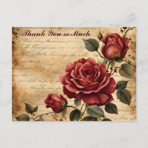 Rote Rose auf altem Pergament Dankeschön Postkarte