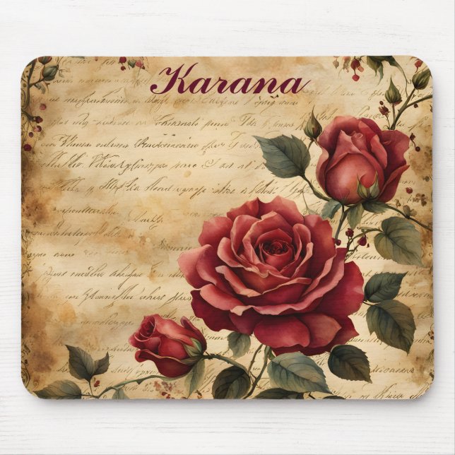 Rote Rose auf altem Pergament-Mauspad Mousepad (Vorne)