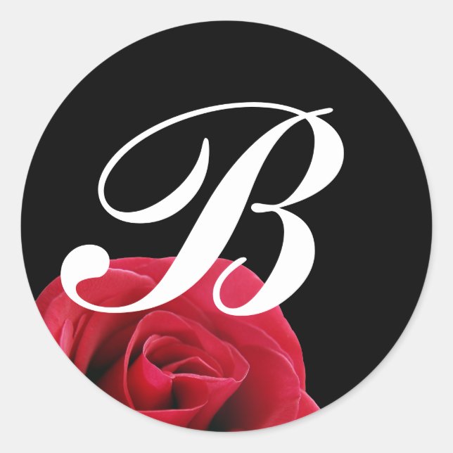 rote Rose auf dem schwarzen Anfangsaufkleber Runder Aufkleber (Vorderseite)