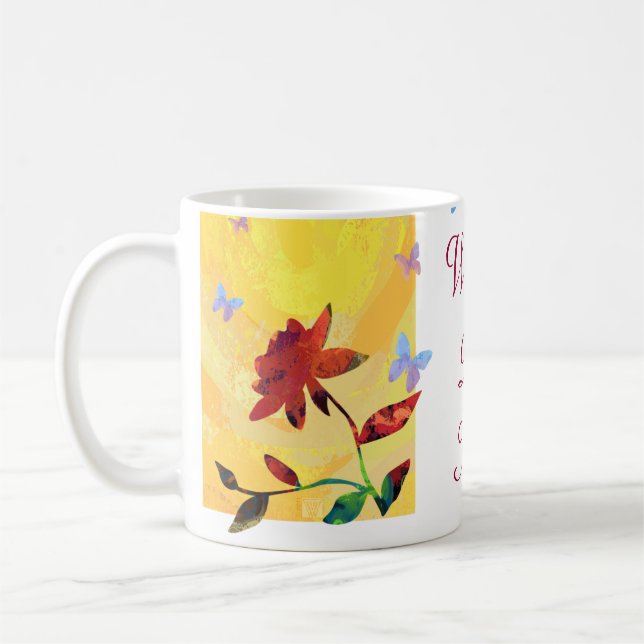 Rote Rose auf der Gelben Welt Beste Mama Tasse (Links)