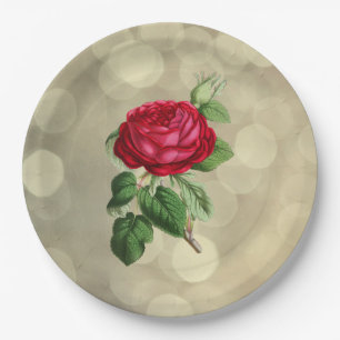 Rote Rose auf einem goldenen Bokeh-Licht-Hintergru Pappteller