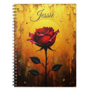 Rote Rose auf Gold Notizblock