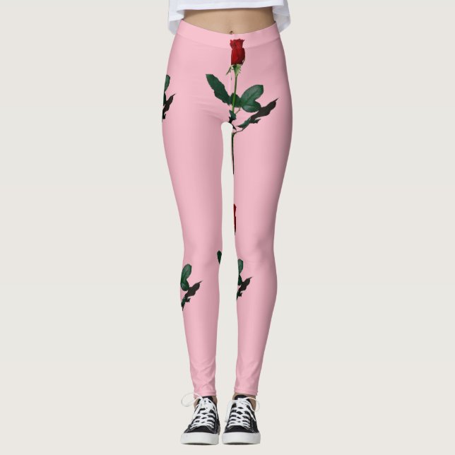 ROTE ROSE AUF PINK LEGGINGS (Vorderseite)