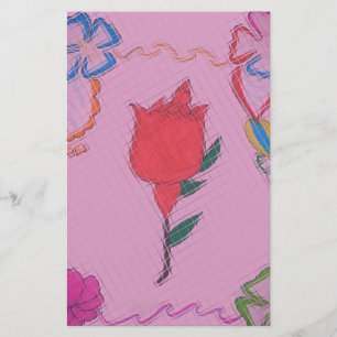 Rote Rose auf Rosa: Blumengrafik am Border Art Pri Briefpapier
