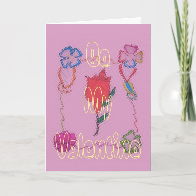 Rote Rose auf Rosa: Blumengrafik am Border Art Pri Dankeskarte (Vorderseite)