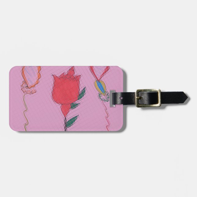 Rote Rose auf Rosa: Blumengrafik am Border Art Pri Gepäckanhänger (Vorderseite horizontal)