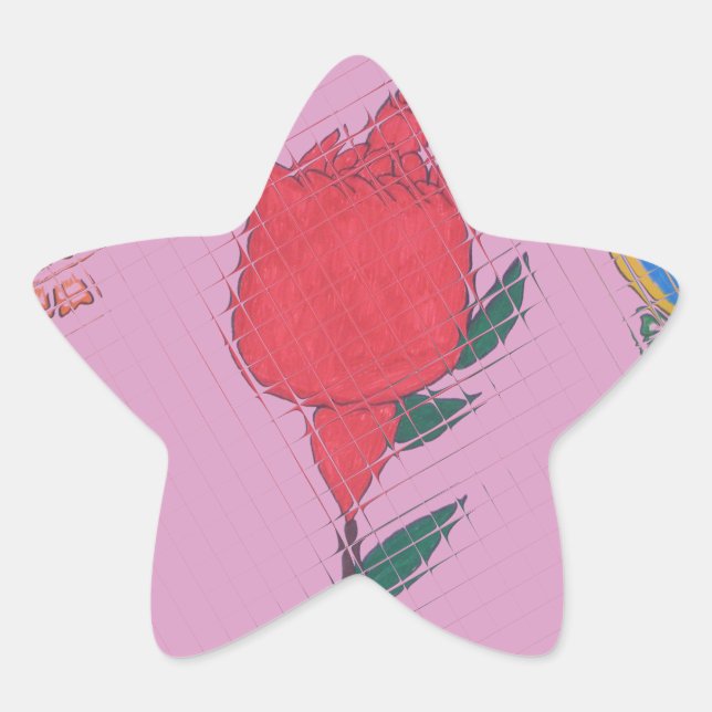Rote Rose auf Rosa: Blumengrafik am Border Art Pri Stern-Aufkleber (Vorderseite)
