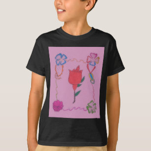 Rote Rose auf Rosa: Blumengrafik am Border Art Pri T-Shirt