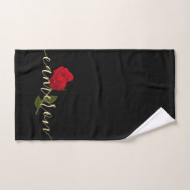 Rote Rose auf Schwarz und Gold monogramiert Badhandtuch Set