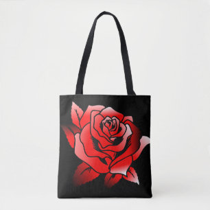 Rote Rose auf schwarzem Hintergrund Tasche