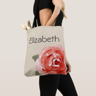 Rote Rose auf weißen und ivorischen Polka-Punkten Tasche