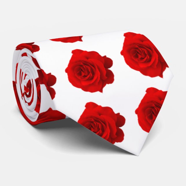 Rote Rose auf weißer Krawatte (Gerollt)