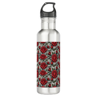 Rote Rose aus Hartglas Edelstahlflasche