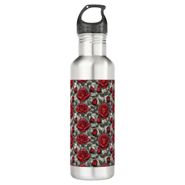 Rote Rose aus Hartglas Edelstahlflasche (Vorderseite)